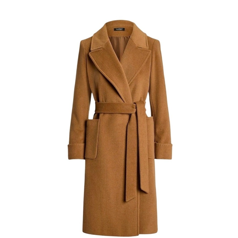 Lauren Ralph Lauren Camel Wool-Blend Belted Trench Coat